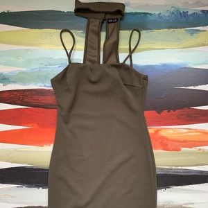 Olive Green Dress with Neck Detailing